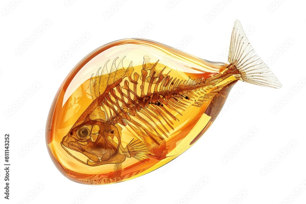 A fish skeleton enclosed in a glass bottle. Can be used for educational purposes A fish skeleton enclosed in a glass bottle. Can be used for educational purposes
