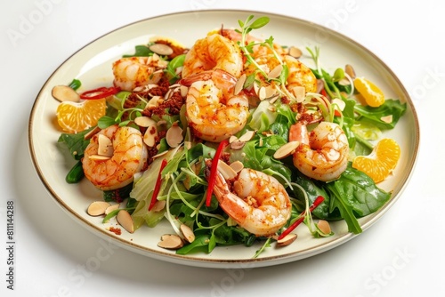 Achiote Marinated Shrimp Salad with Shredded Red Pepper and Slivered Almonds