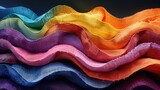 Close-up detailed view of a rainbow colored wave in textile fabric.