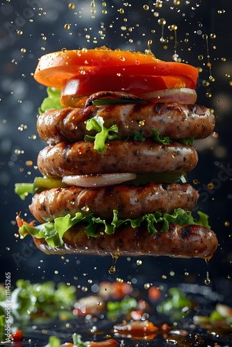 Irresistible hotdog sausages, cooked to ideal warmth, enhanced with fresh lettuce, ripe tomatoes, aromatic onions, and spicy peppers for added flavor