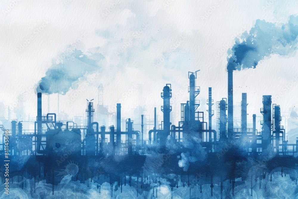 A painting of a factory emitting smoke, suitable for industrial concepts