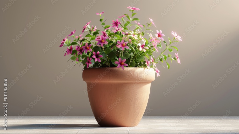 3D realistic image of a flower pot, clean lighting, isolated on background