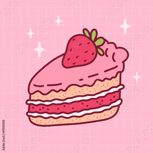 Strawberry cake. Cute dessert. Hand drawn vector illustration.
