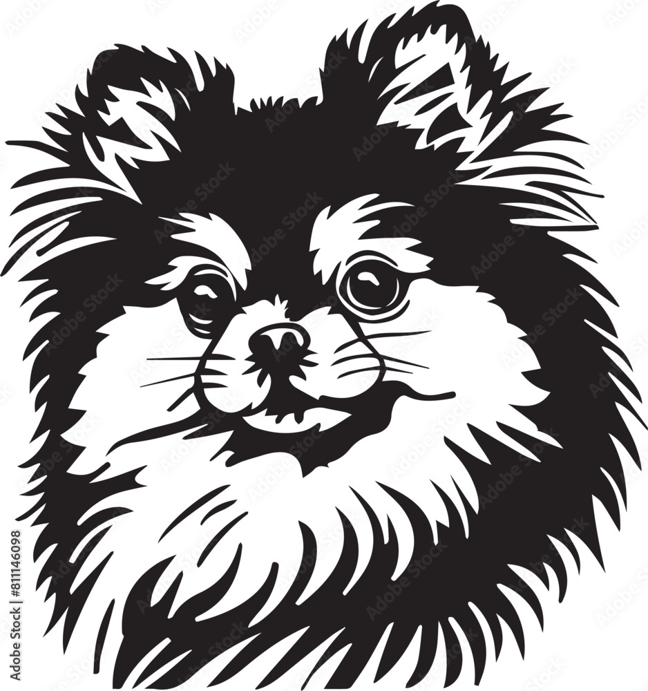 Obraz premium black and white pomeranian spitz dog illustration
