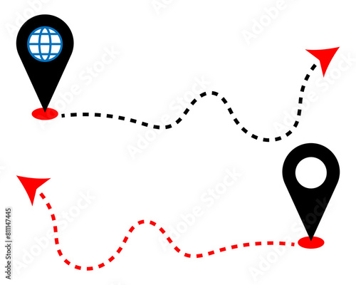 Dashed line arrow route path location pin.