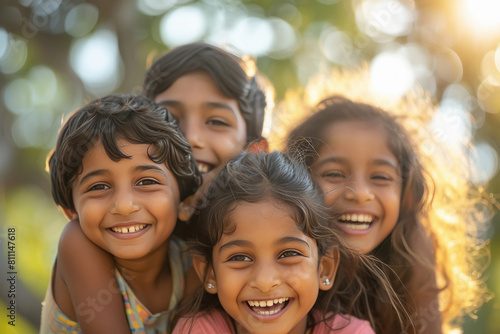 indian children group laughing together photo