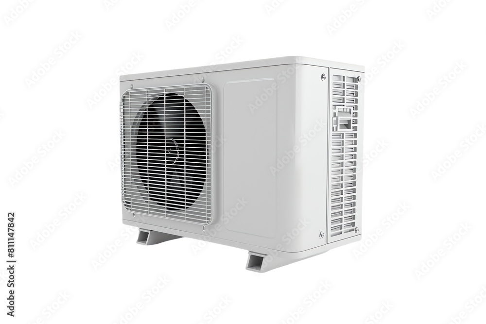 Fototapeta premium White Outdoor Air Conditioner Unit, Isolated on White Background.