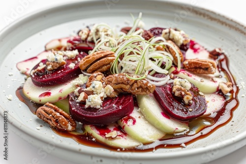 Yummy Winter Salad of Beets, Fennel, and Apples with Stilton and Maple-Candied Pecans