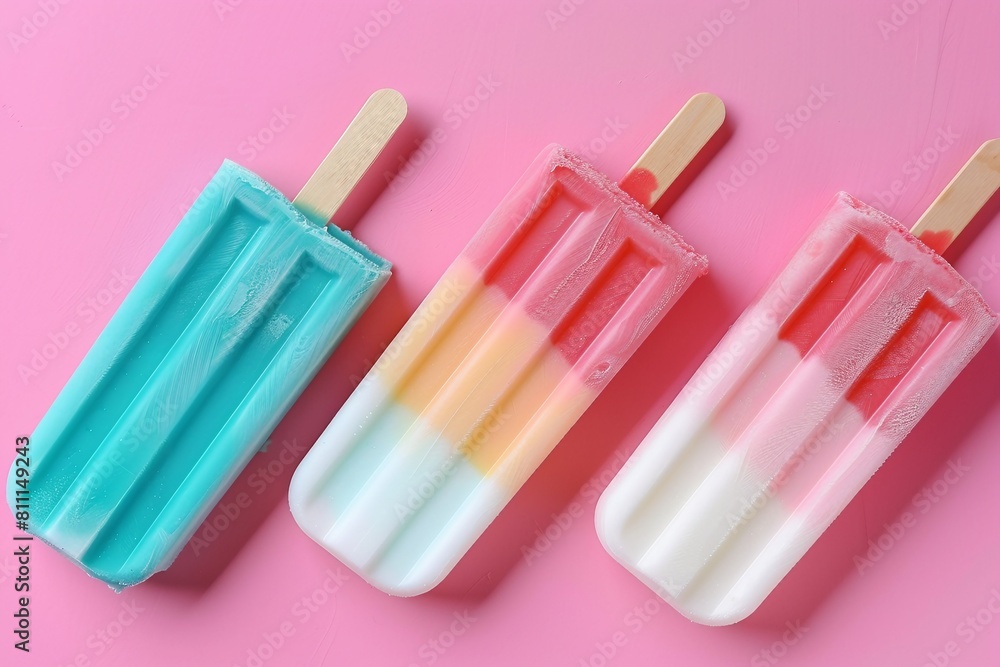 Ice cream sticks on pastel colors background. generative ai. Ice cream sticks on pastel colors background. generative ai.