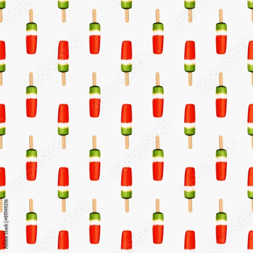 Bright seamless fruit ice cream pattern on a white background. Colorful background.
