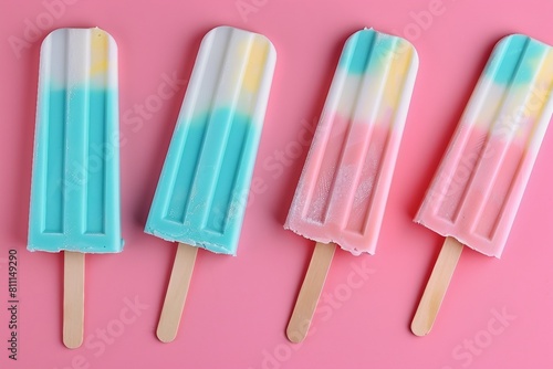 Ice cream sticks on pastel colors background. generative ai.