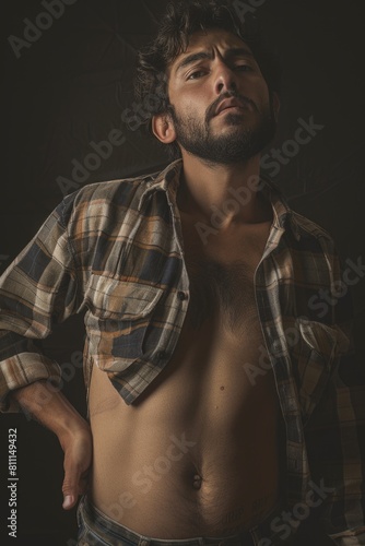 A man with a beard wearing a plaid shirt. Suitable for various projects
