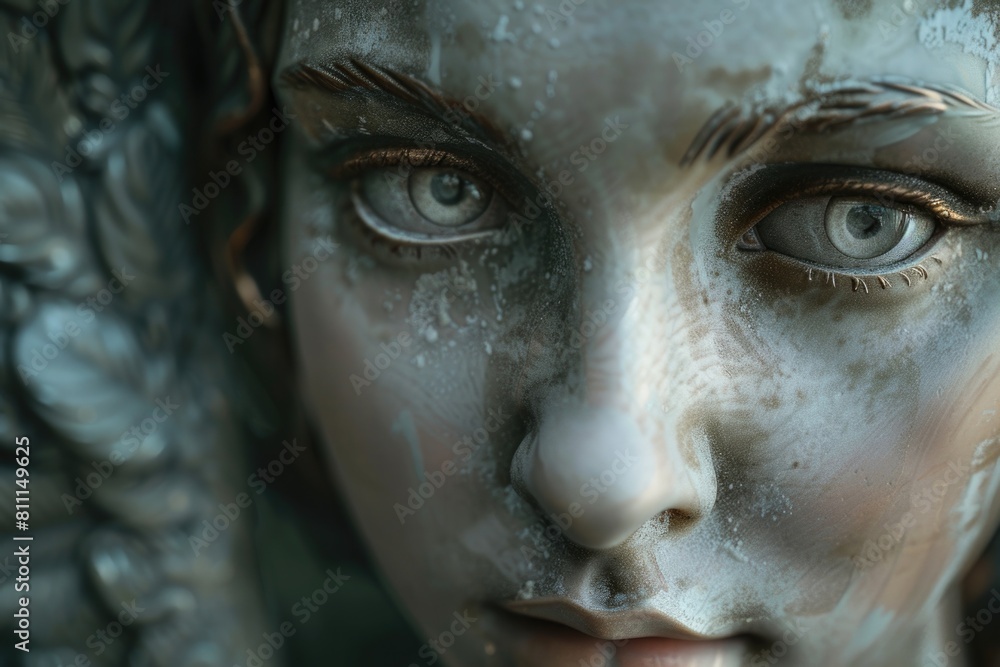 Detailed close up of a statue depicting a woman's face. Ideal for art and sculpture concepts Detailed close up of a statue depicting a woman's face. Ideal for art and sculpture concepts