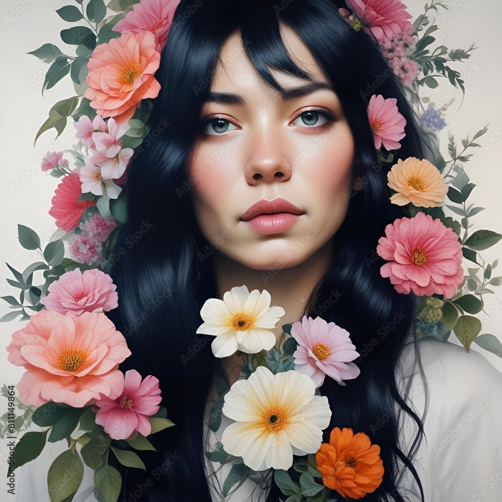 Portrait of a woman with flowers Portrait of a woman with flowers