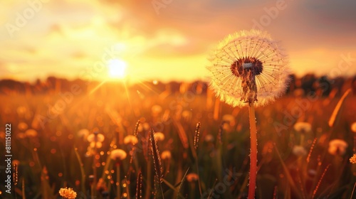 Beautiful dandelion with sunset background  suitable for nature concepts