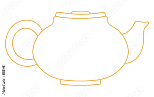Teapot, kettle outline hand drawn illustration. Dragon Boat Festival, Mid Autumn Festival, traditional holiday clip art, card, banner, poster element. Asian style design, isolated vector.