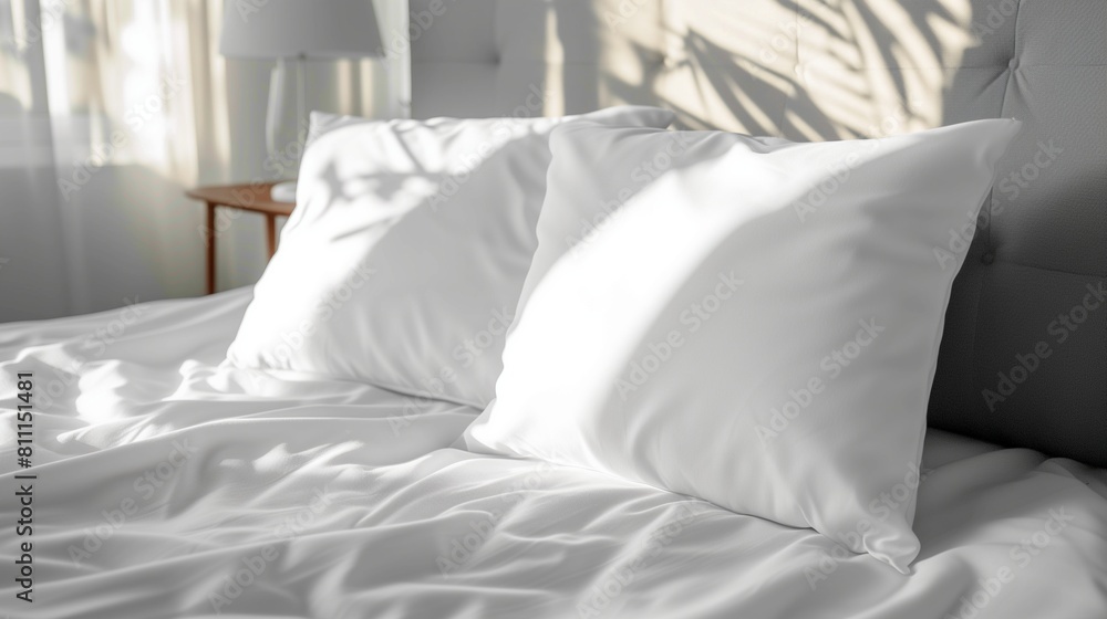 A pile of white pillows on a hotel bed A pile of white pillows on a hotel bed
