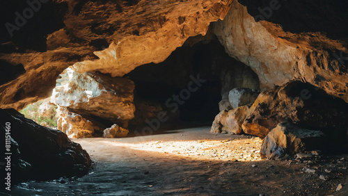 Inside open caves 16:9 with copyspace photo