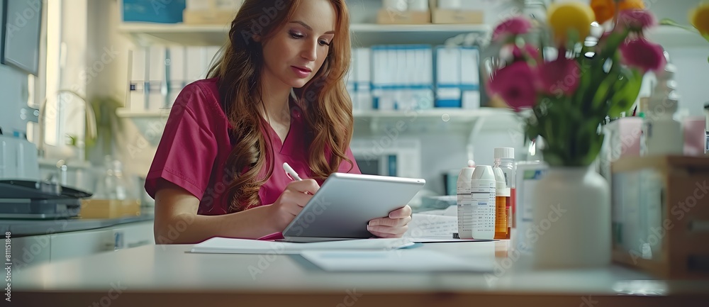 A female pharmacist uses a tablet in a pharmacy, highlighting her role in healthcare 6.
