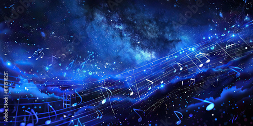 Starry Night Sonata: Music Notes Floating Under a Starry Night Sky with Constellations