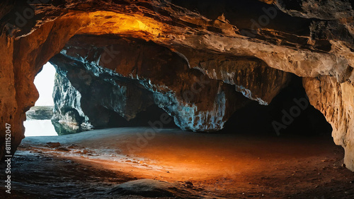 Inside open caves 16:9 with copyspace photo