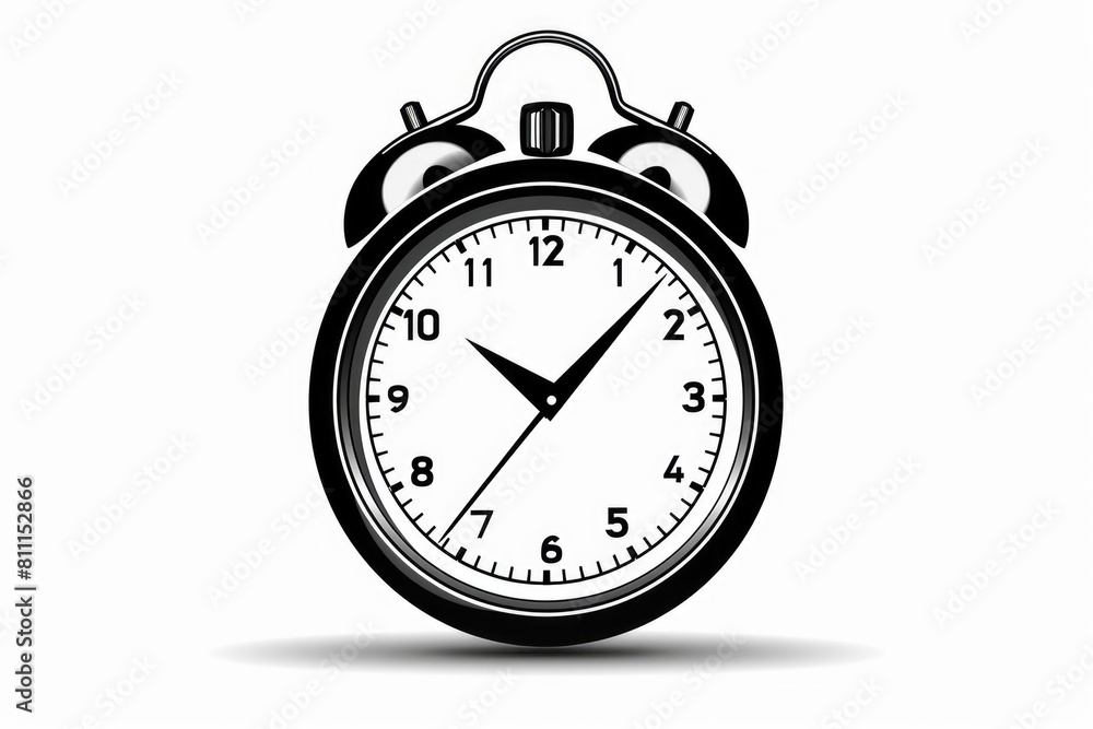 Simple black alarm clock on a plain white background. Suitable for various time management concepts Simple black alarm clock on a plain white background. Suitable for various time management concepts