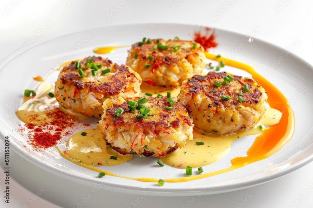 Delicious Crab Cakes with Golden Hue and Aromatic Vegetables Delicious Crab Cakes with Golden Hue and Aromatic Vegetables