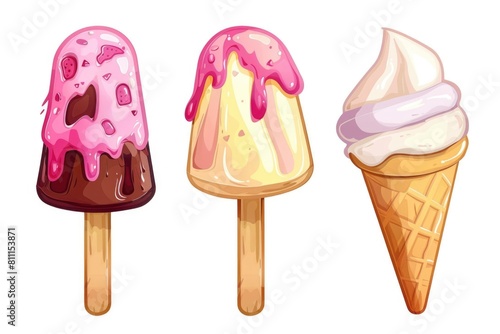 Colorful ice cream cones with various toppings, perfect for summer themes or dessert concepts © Ева Поликарпова