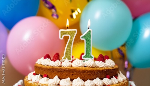 number 71 candle on a twenty eit year birthday or anniversary LARGE cake celebration with ba