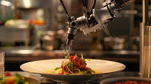 Capture an intricate dish being prepared with precise