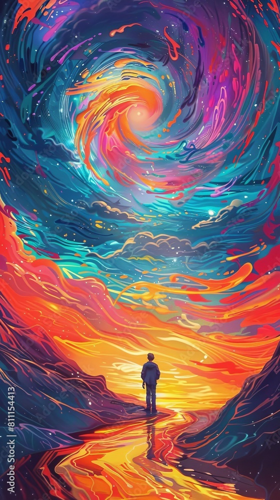 Fototapeta premium Capture the mesmerizing dance of lines and textures in a surreal landscape crafted with vivid oil strokes, inviting viewers to get lost in its immersive VR world