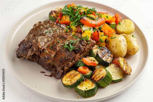 Exquisite Pot Roast with Vibrant Roasted Vegetables and Golden Garlic Potatoes