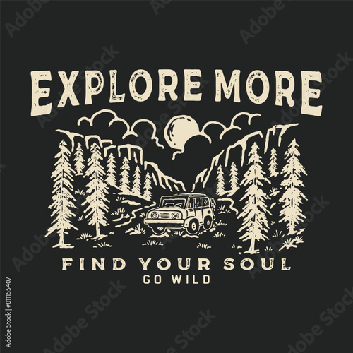 forest illustration adventure graphic explore design outdoor badge nature vintage car t shirt