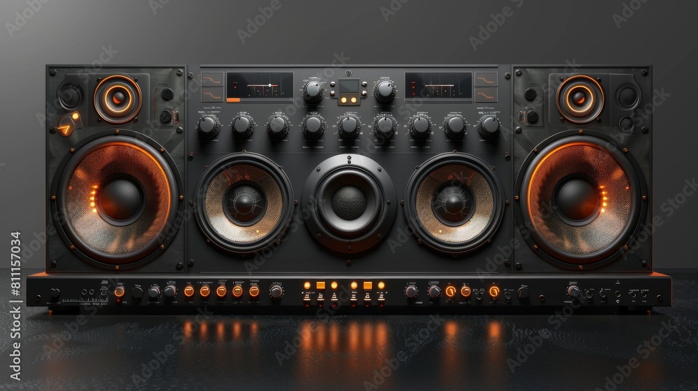 3D realistic image of a sound system, clean lighting, isolated on background 3D realistic image of a sound system, clean lighting, isolated on background