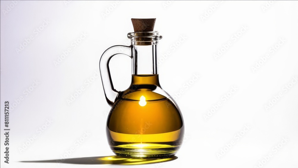 Glass vessel with olive oil on a white background. Glass vessel with olive oil on a white background.