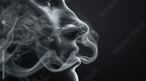 A man exhaling smoke. Suitable for health or addiction concepts