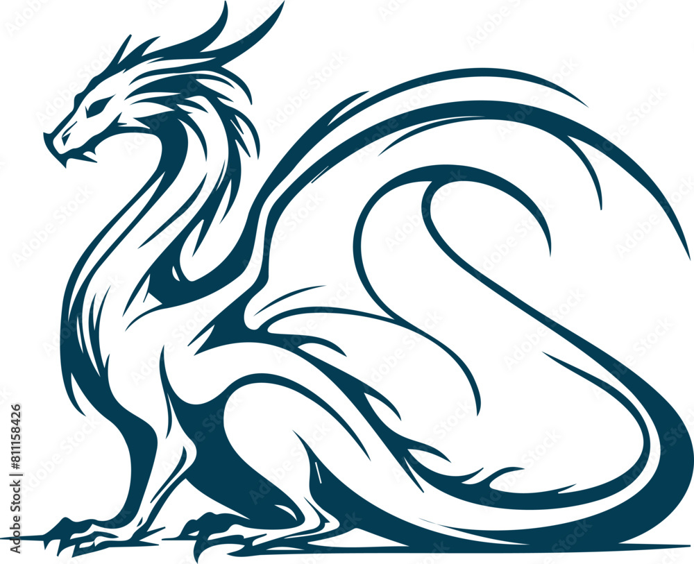 Antique magical dragon with wings portrayed in a clean vector art ...