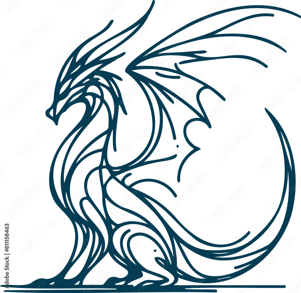 Timeless fantasy dragon with wings showcased in a simple vector drawing