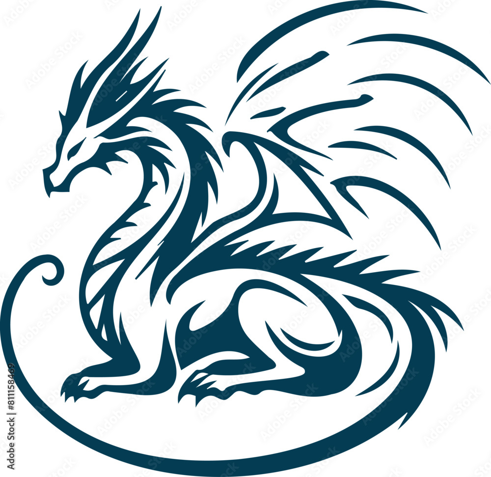 Timeless fantasy dragon with wings showcased in a simple vector artwork