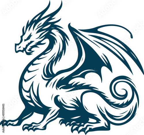 Old-world mystical dragon with wings captured in a clean vector art drawing