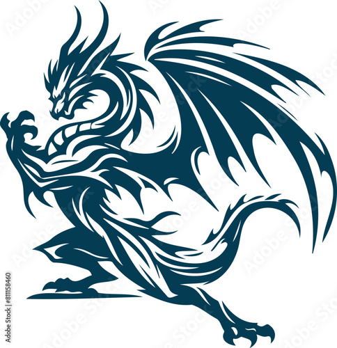 Retro mythical dragon with wings in a sleek vector art illustration © Volodimir Basov