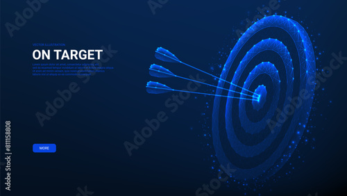Concept of polygonal target. Vector illustration with glowing polygonal target and arrows. Growth strategy, business goal concept, goals achievement, targeting the business.