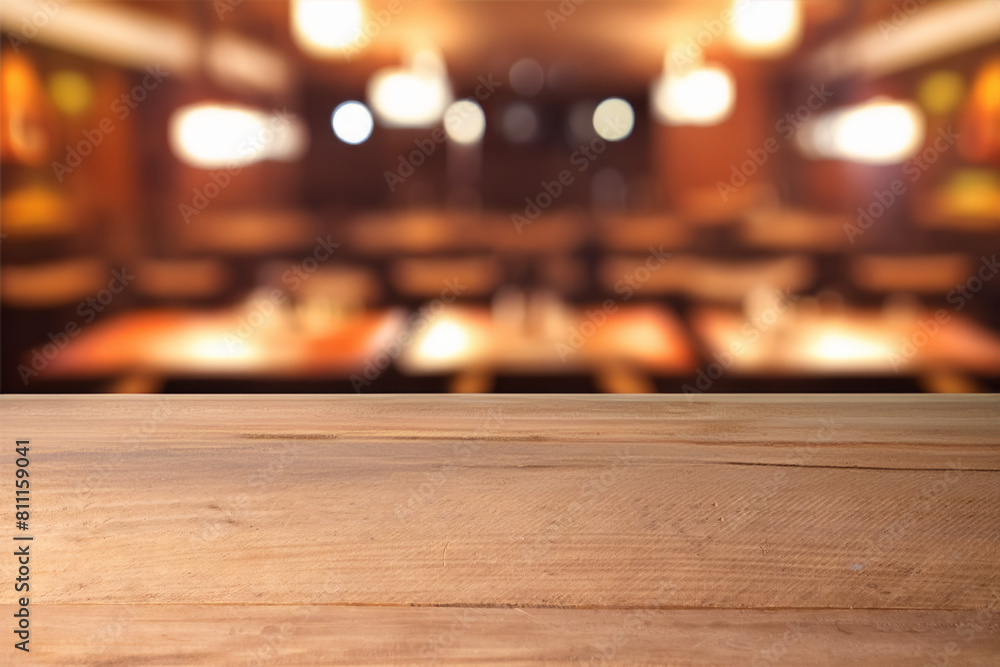 wooden table in a blurred coffee shop interior wooden table in a blurred coffee shop interior