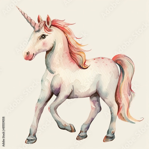 unicorn super cute adorable baby animal nursery clipart watercolor illustration isolated on white background  Generative Ai