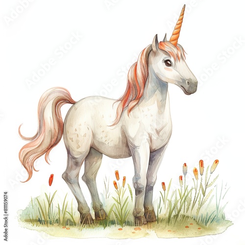 unicorn super cute adorable baby animal nursery clipart watercolor illustration isolated on white background  Generative Ai