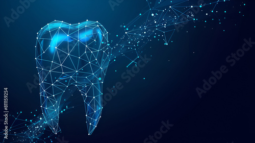 Abstract image of tooth low poly wireframe in the form of starry, generative Ai