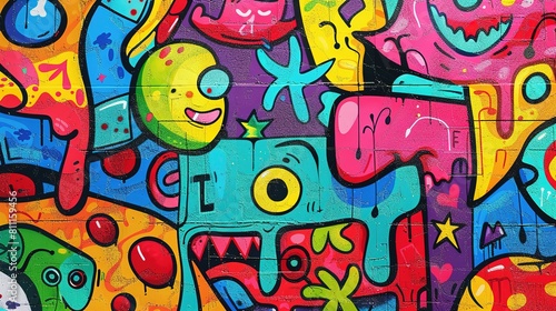 Wallpaper Mural colorful graffiti art design bright cheerful whimsical background, Generative Ai Torontodigital.ca