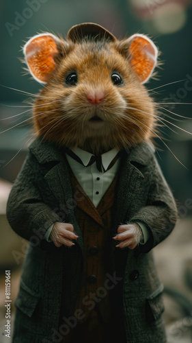 Stylish hamster navigates city streets with tailored finesse  embodying street style.