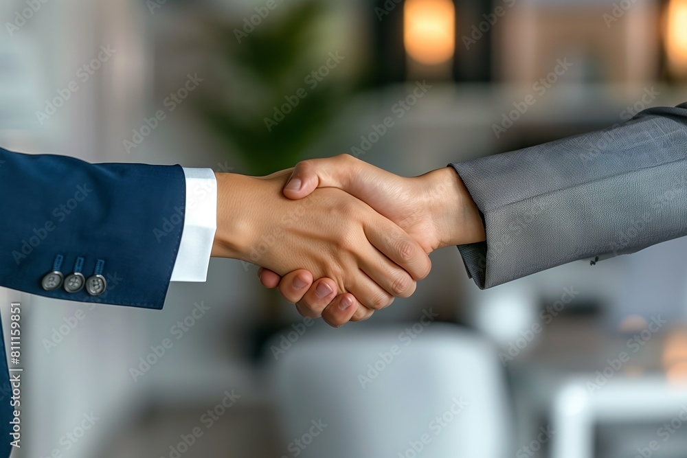 Professional Agreement: Successful Job Interview Handshake in Office Setting