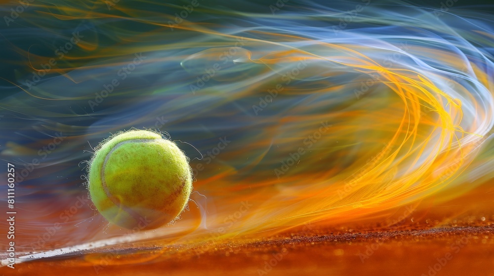 Amazing tennis ball with a fiery tail.